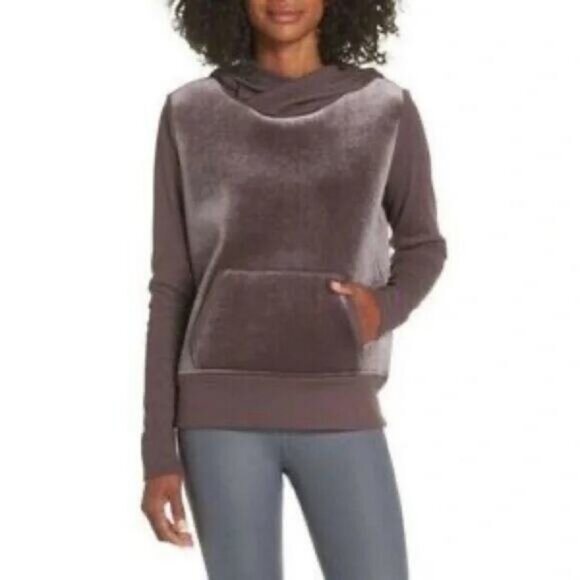NWT ALO YOGA Luxe Long Sleeve Velour Hoodie Sweatshirt Size Medium In Raisin - Picture 5 of 10